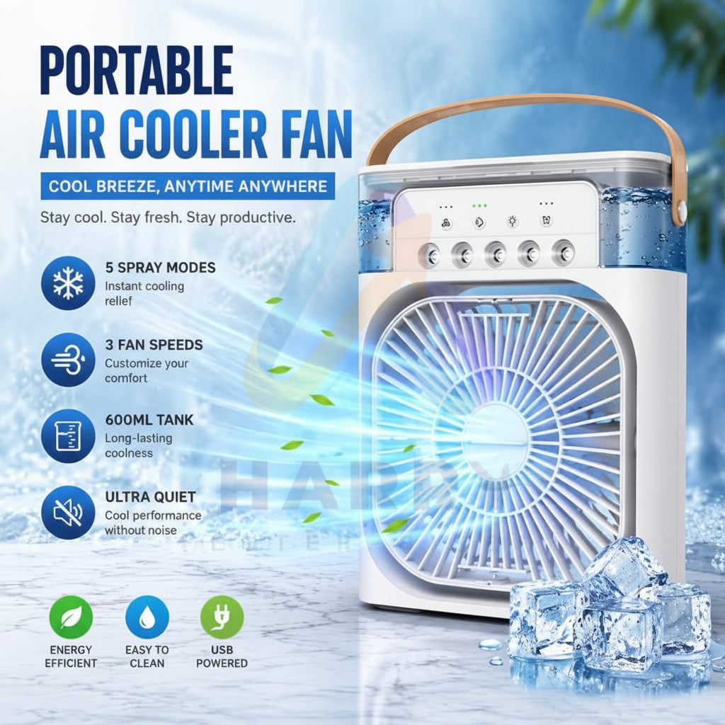 Mini AC Fan – 3-in-1 Portable USB Air Cooler | Desktop Cooling Fan with Humidifier