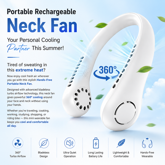 Portable Neck Fan – Rechargeable Hands Free Summer Cooling fan